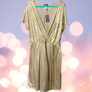 ESPRESSO | 3X | Gold Faux Wrap Cocktail Party Dress NWT